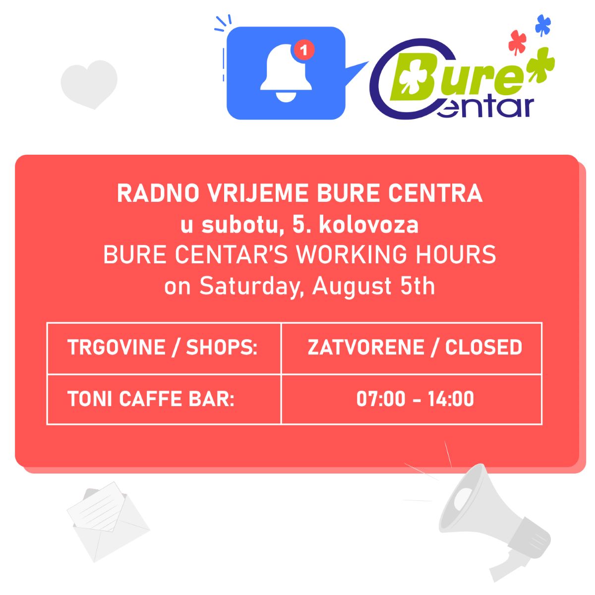 Radno vrijeme Bure u subotu, 5. kolovoza