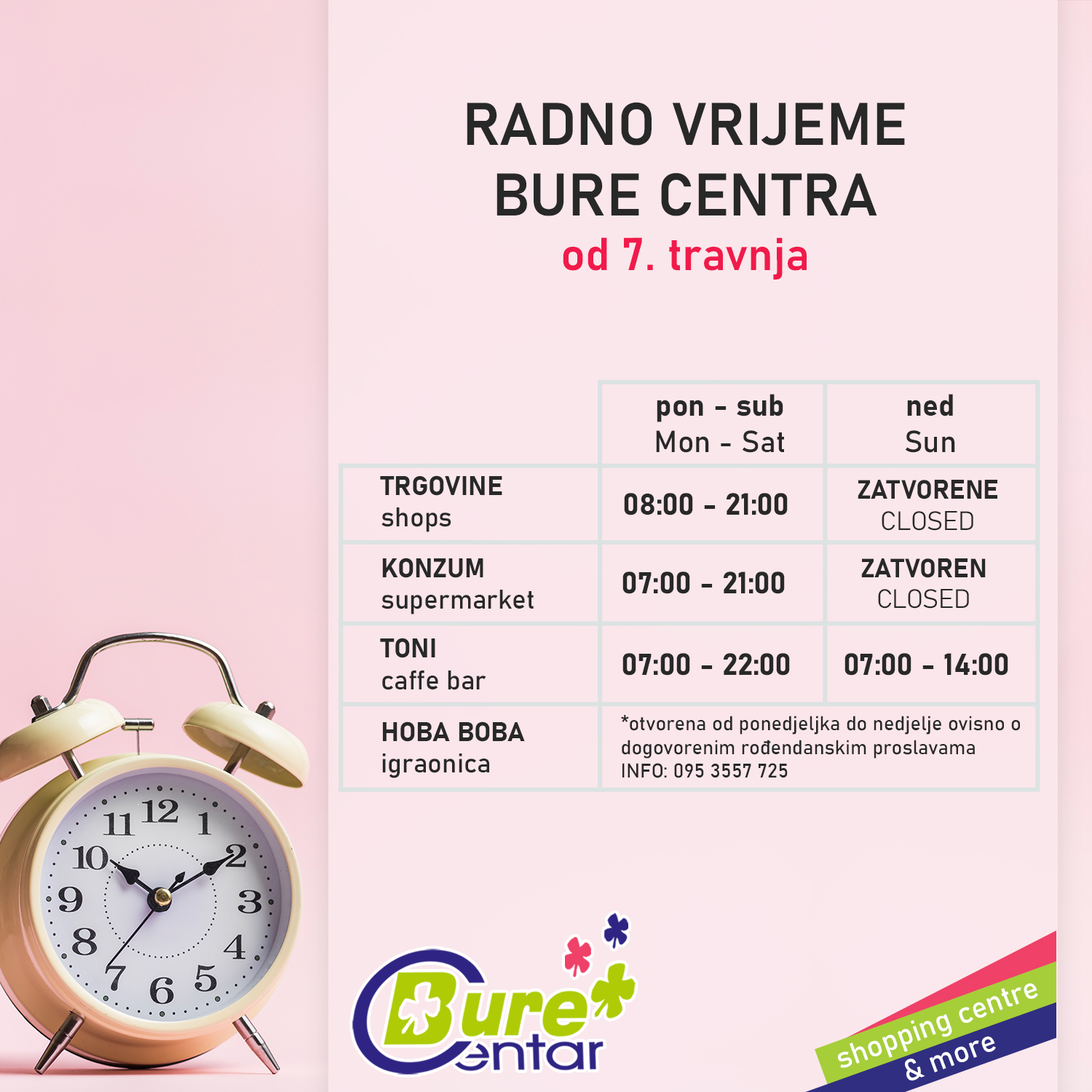 Radno vrijeme od 7. travnja