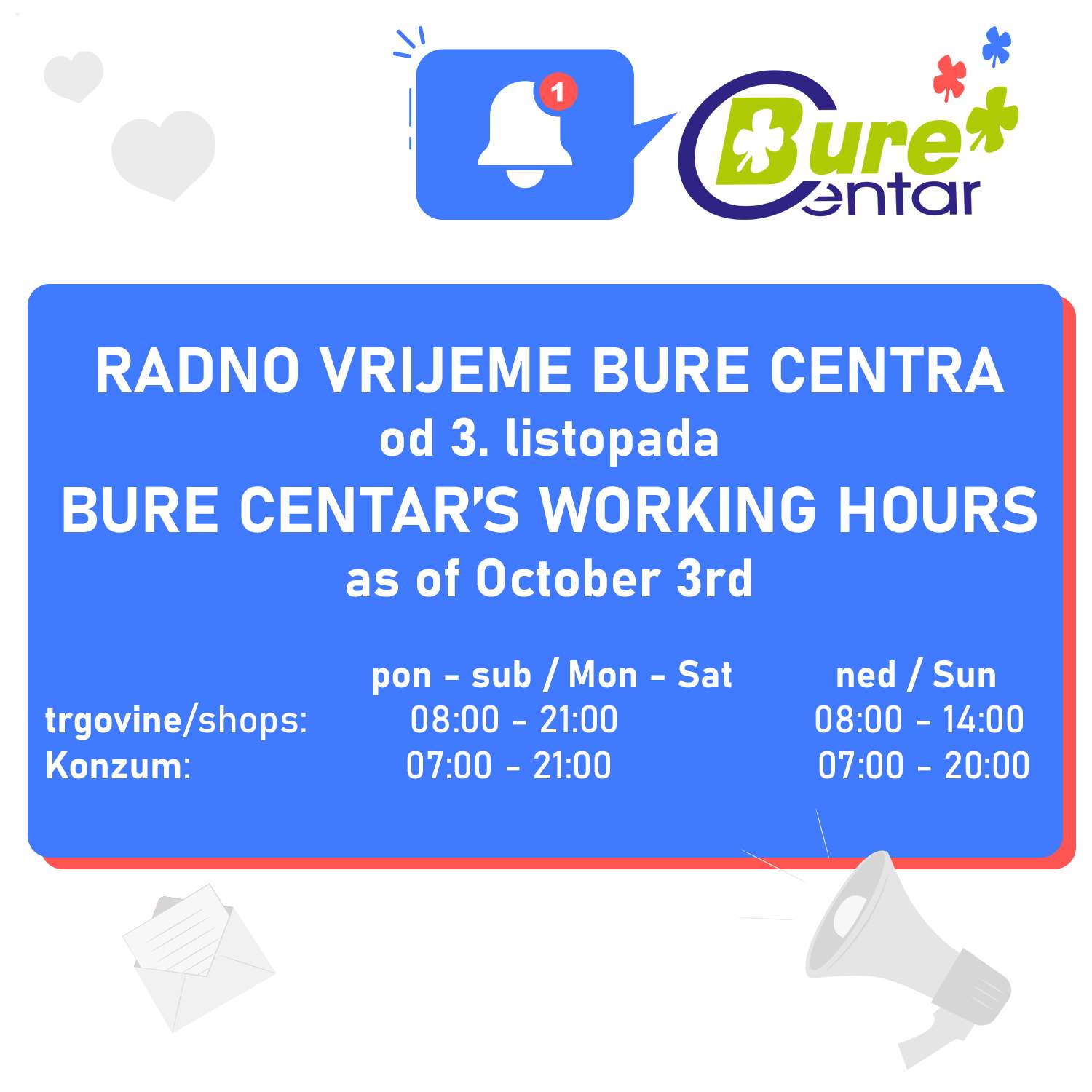 Novo radno vrijeme Bure Centra nedjeljama