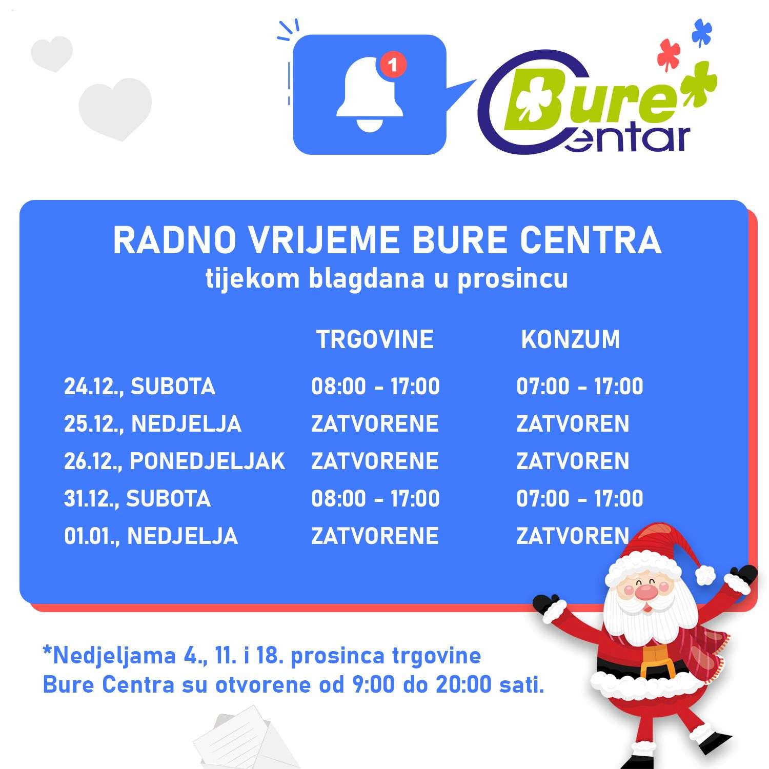 Radno vrijeme u prosincu