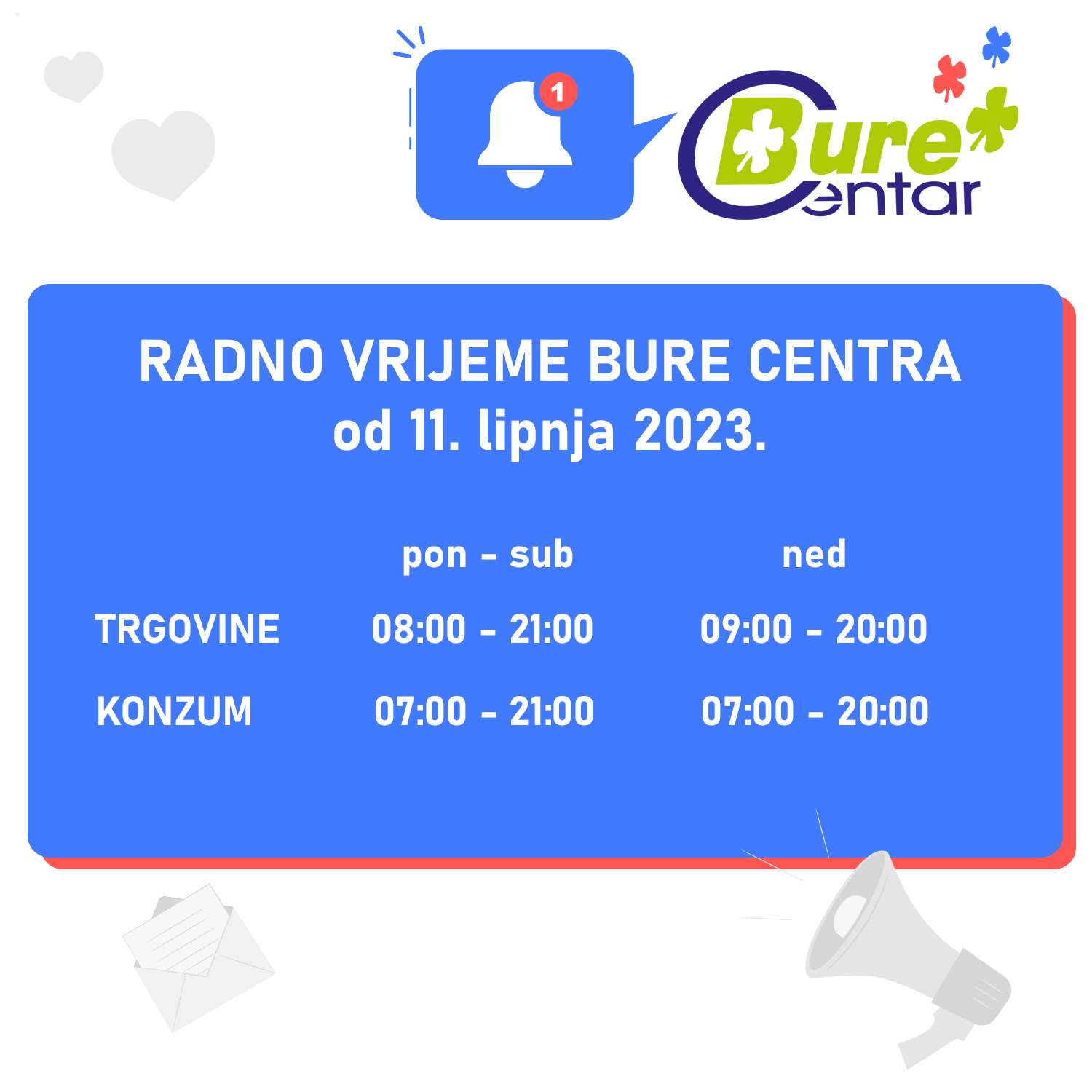 Radno vrijeme Bure Centra nedjeljama od 11. lipnja