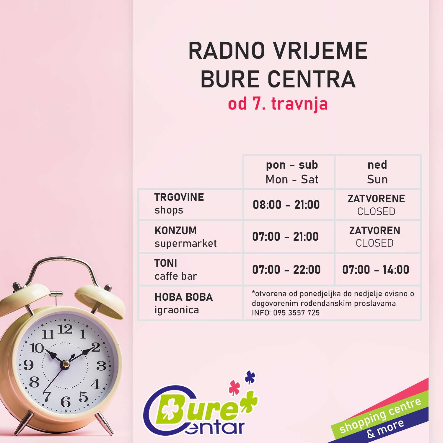 Radno vrijeme od 7. travnja